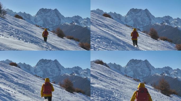 实拍登雪山画面