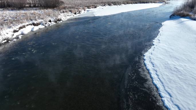 湿地河流雪后风景