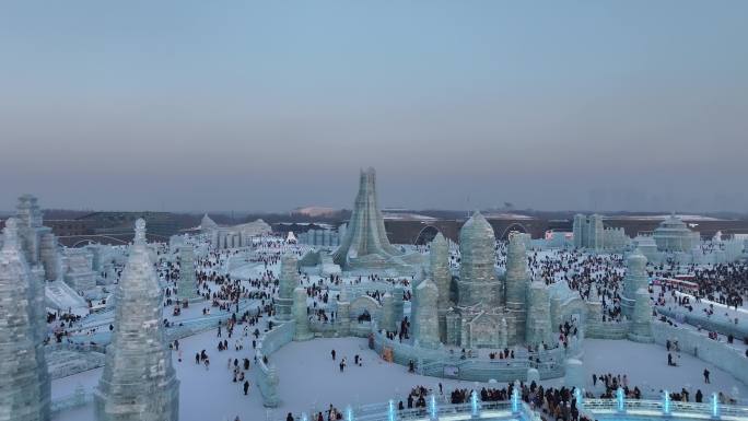 哈尔滨冰雪大世界日落