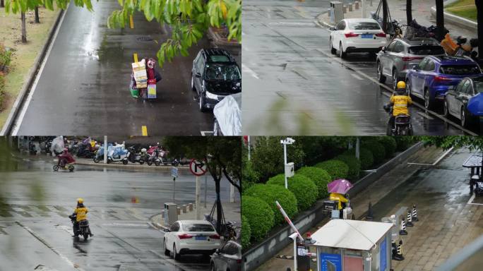 下雨骑车-道路湿滑-道路安全-外卖员