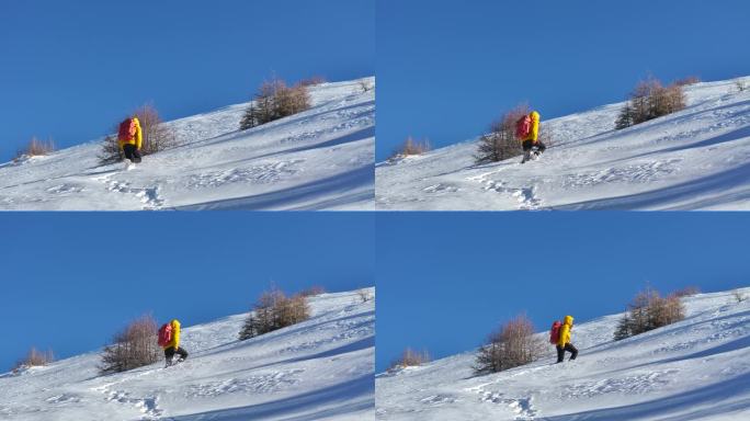 实拍登雪山画面