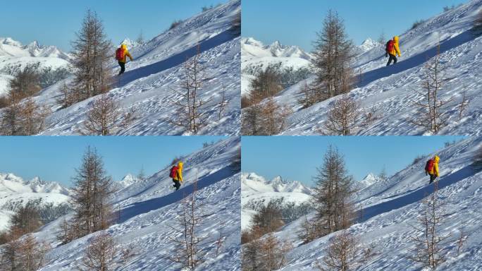 实拍登雪山画面