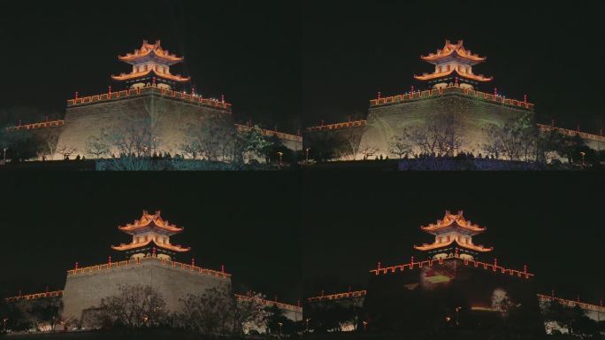西安城墙角楼灯光秀3D秀完整视频1