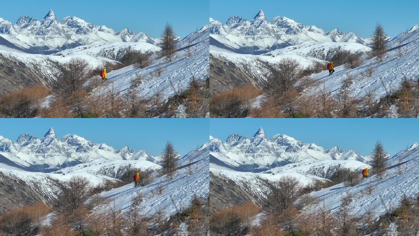 实拍登雪山画面