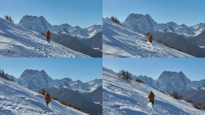 实拍登雪山画面