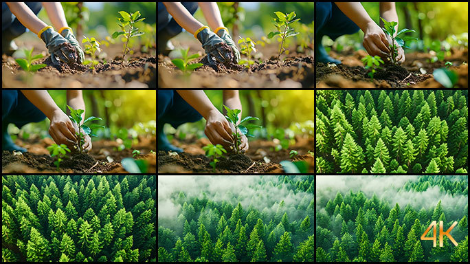 植树节种植树苗 绿色环保种树 植树造林