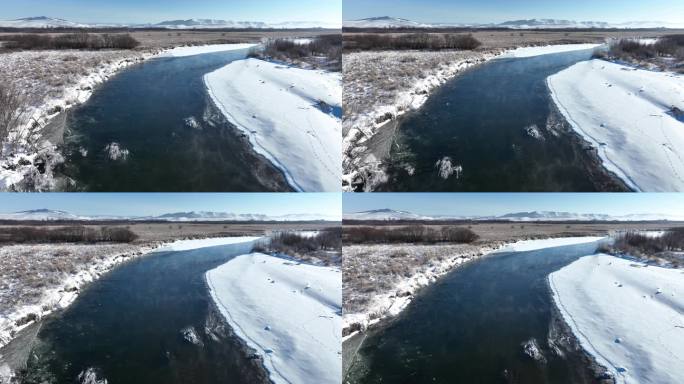 大兴安岭河流湿地初雪风景