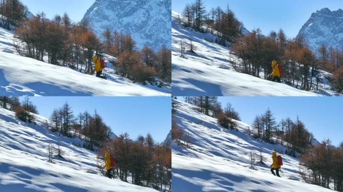 实拍登雪山画面