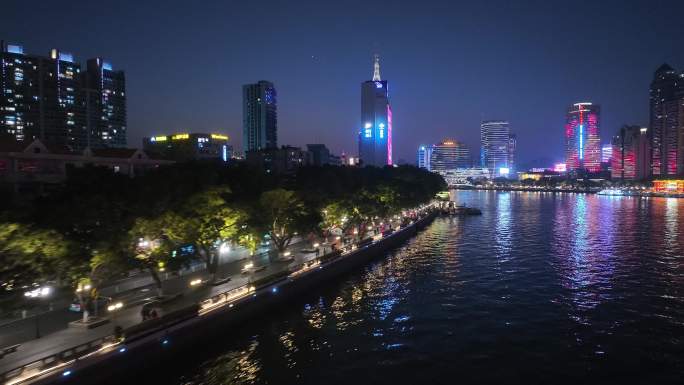 航拍广州珠江夜景楼体灯光