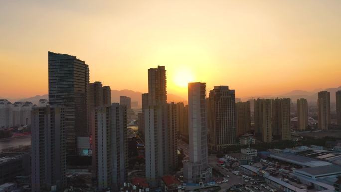 黄岩  航拍  实拍视频 夕阳 吾悦广场