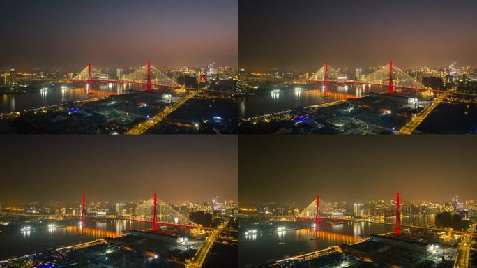航拍杨浦大桥夜景4K延时