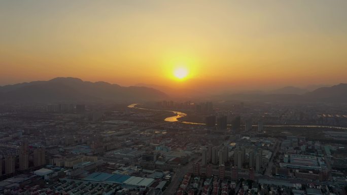 黄岩  航拍  实拍视频 夕阳  永宁江