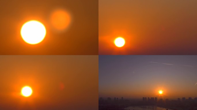 日出东方红太阳升城市天际线 城市雾霾冬天