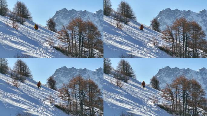 实拍登雪山画面