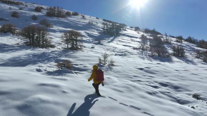 实拍登雪山画面