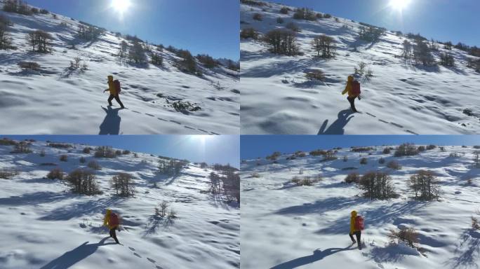 实拍登雪山画面