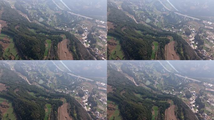 4k无人机航拍自然风光 掠过山峰看村庄
