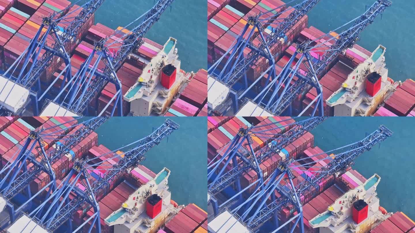 国际贸易集装箱港口航拍特写