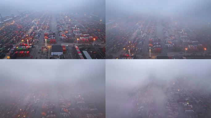 中国广东深圳盐田港集装箱码头航拍夜景