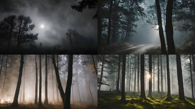 森林雾气阴森浓雾森林