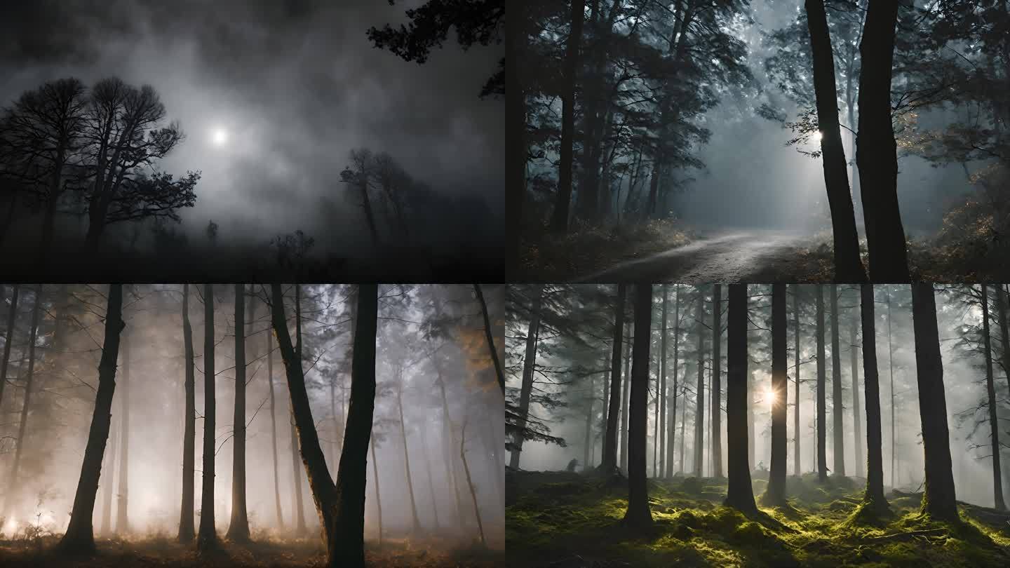 森林雾气阴森浓雾森林