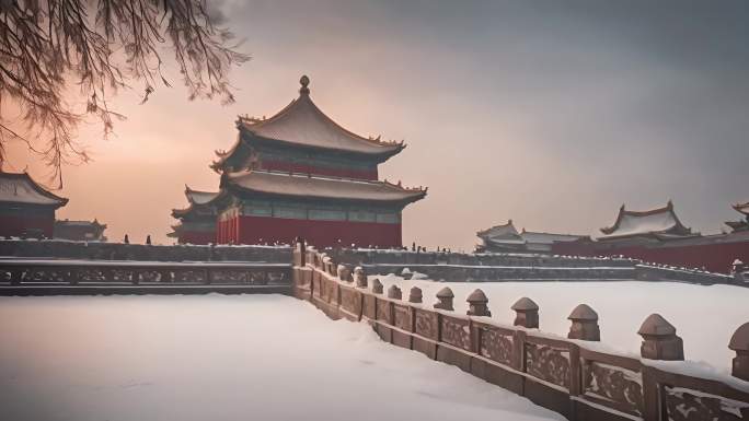 大雪中的故宫高清视频素材