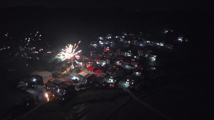 烟花村庄航拍过年春节除夕新年小村子