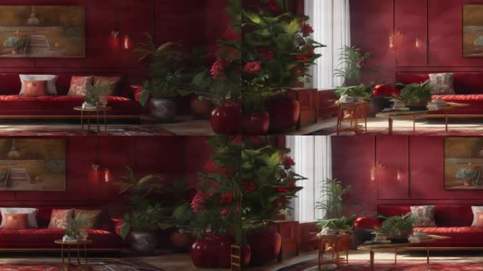 8K宽屏红色主题室内空间氛围背景板12
