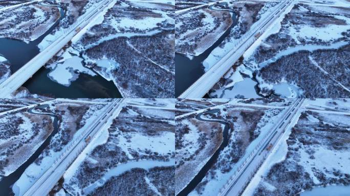 初雪湿地河流冰雪路面安全驾驶汽车