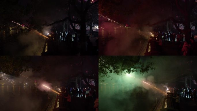 长沙过年夜晚湘江边放烟花03