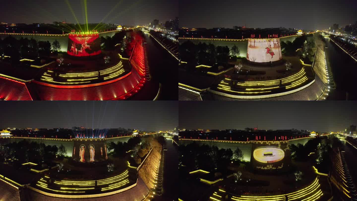 西安城墙角楼3D投影灯光秀-无人机