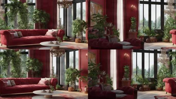 8K宽屏红色主题室内空间氛围背景板7