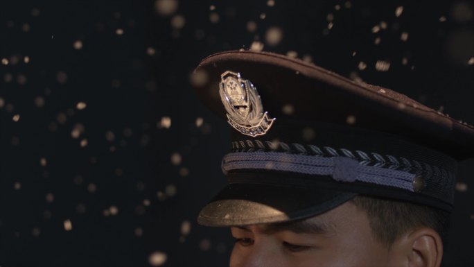 雪中的警察特写