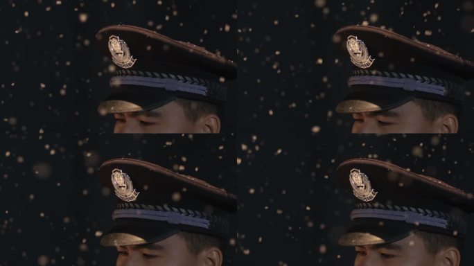 雪中的警察特写