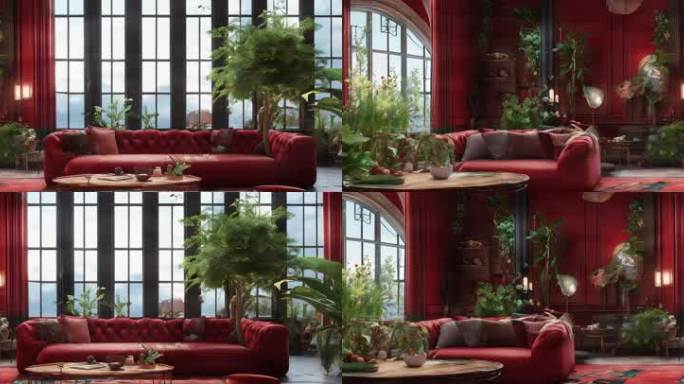 8K宽屏红色主题室内空间氛围背景板3