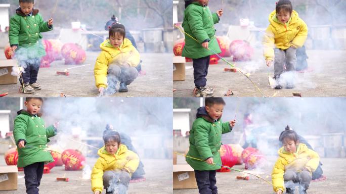 春节春联红灯笼烟花爆竹乡村新年