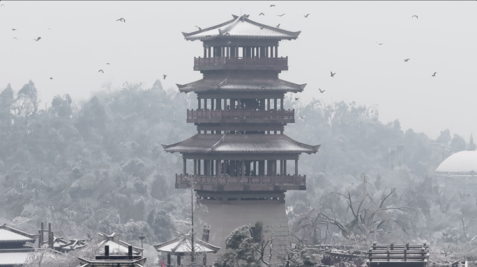 下雪后的古建筑 雪后古城 古代素材