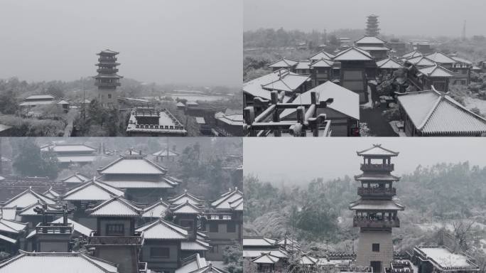 下雪后的古建筑 雪后古城 古代素材