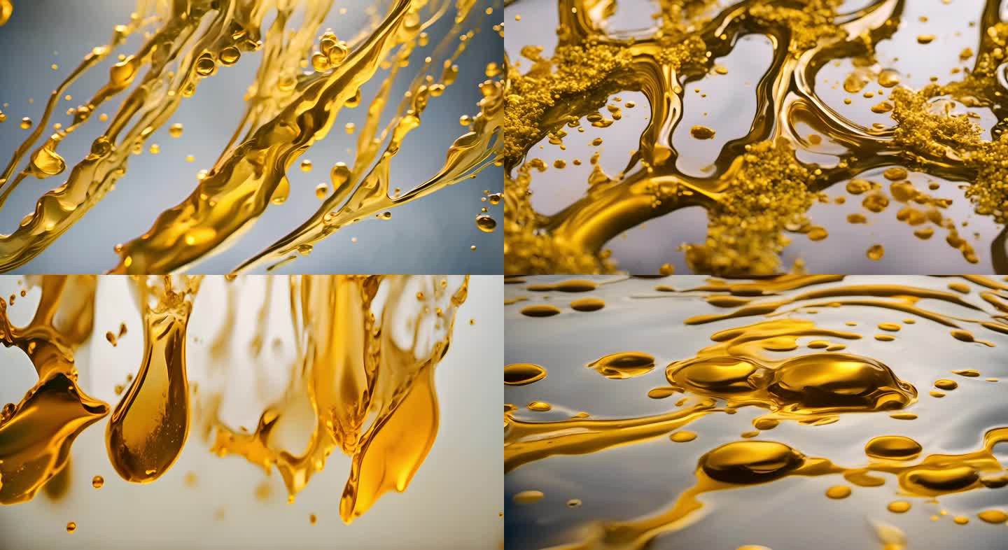 金色颜料喷溅艺术效果 油 慢动作 流动