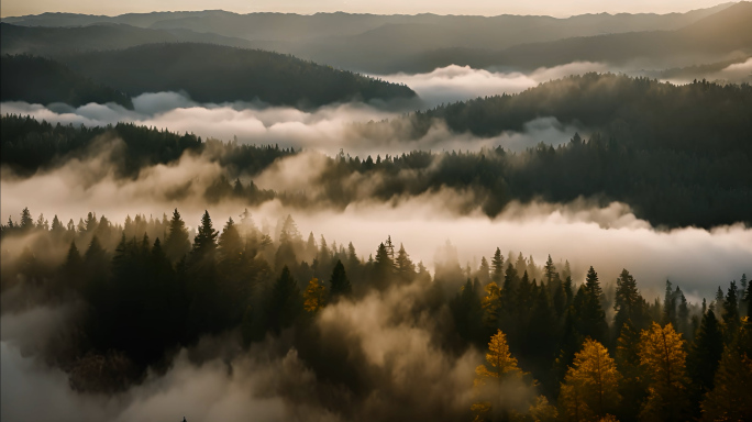 云雾缭绕的森林航拍 4k