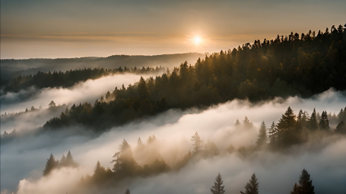 云雾缭绕的森林航拍 4k