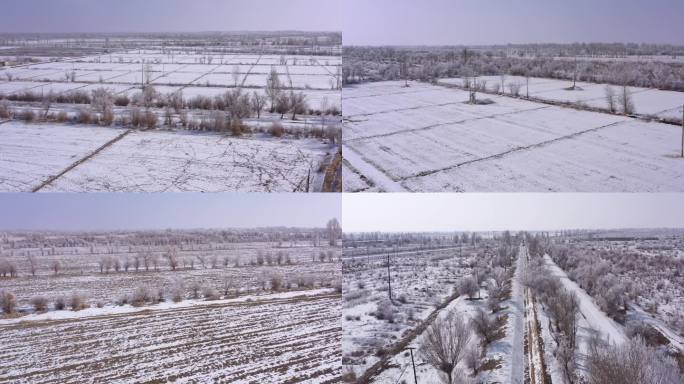 航拍农村田野雪景合集