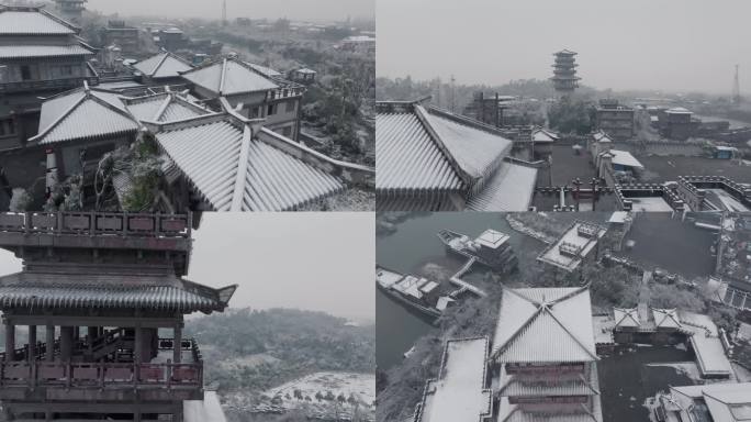 下雪后的古建筑 雪后古城 古代素材