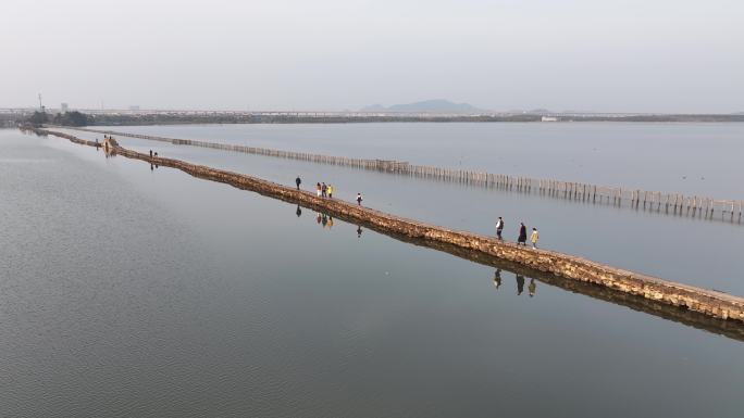 江南水乡浙江绍兴越城区昂桑湖古纤道航拍