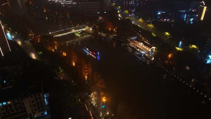 杭州拱墅区香积寺历史街区夜景航拍