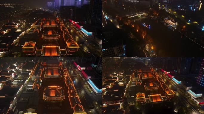 杭州拱墅区香积寺历史街区夜景航拍