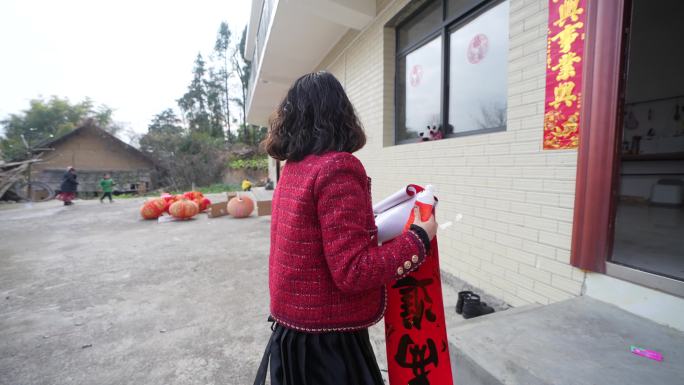 春节春联红灯笼烟花爆竹乡村新年