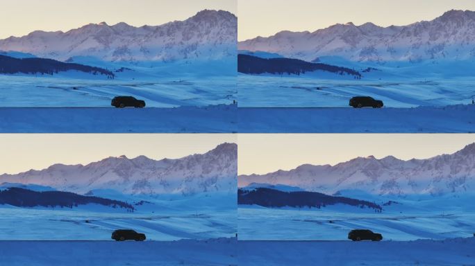 新疆博州赛里木湖冬季日落雪山航拍风景