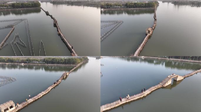 江南水乡浙江绍兴越城区昂桑湖古纤道航拍