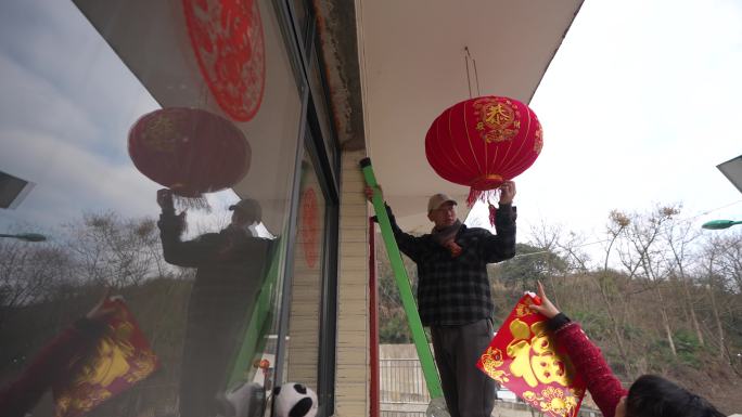 春节春联红灯笼烟花爆竹乡村新年